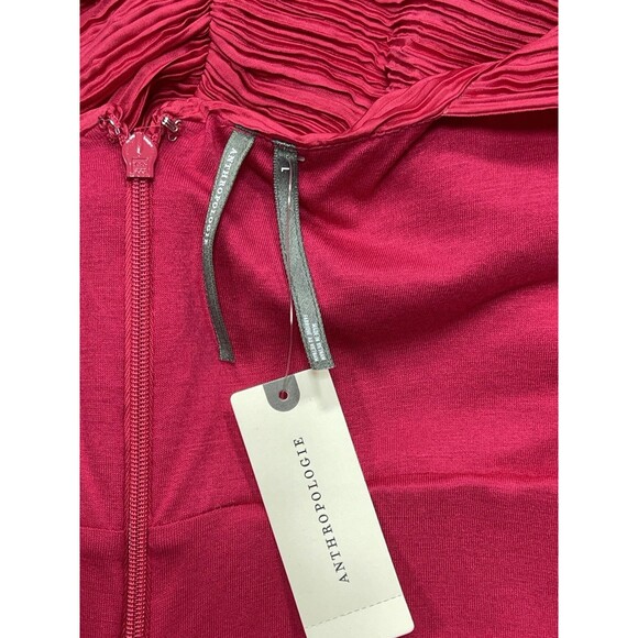 Anthropologie Midi Dress Women Pink Pleated Satin Preppy Stretch Retro Large NWT - Picture 10 of 10